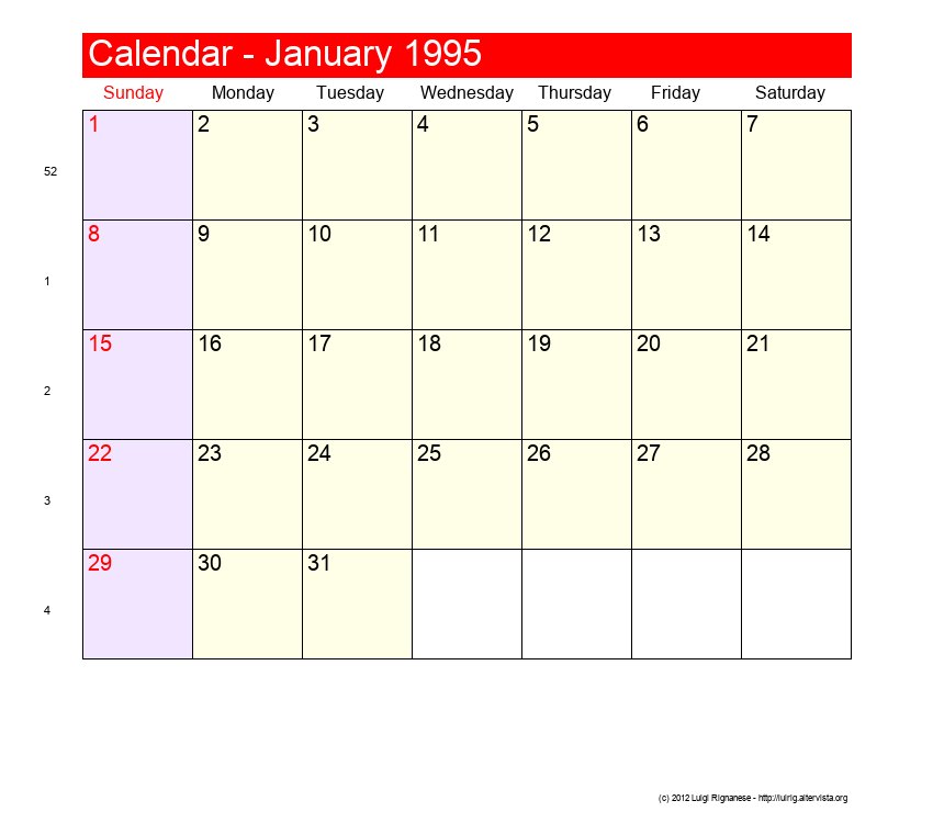 January 1995 Roman Catholic Saints Calendar