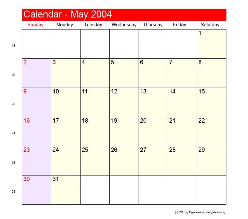 May 2004 Roman Catholic Saints Calendar