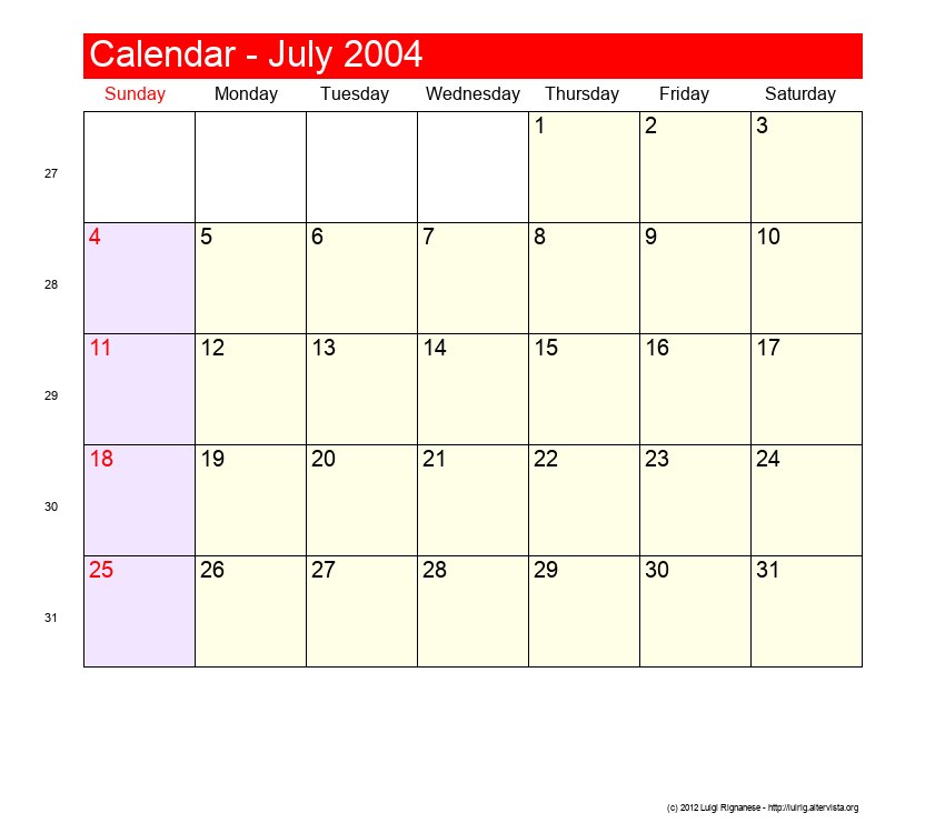 July 2004 Roman Catholic Saints Calendar
