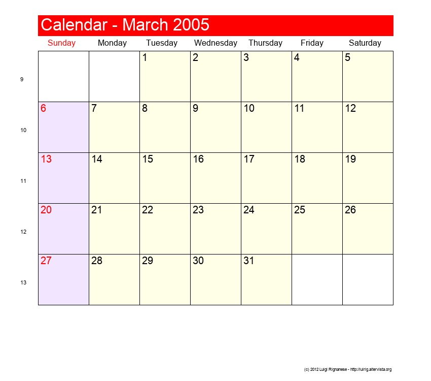March 2005 Roman Catholic Saints Calendar
