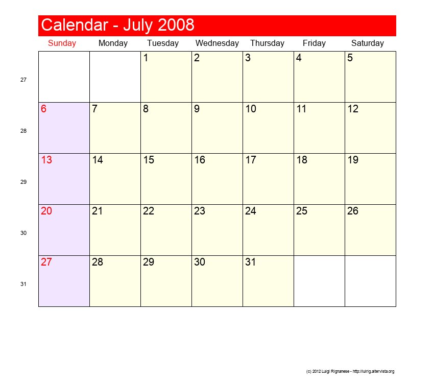 July 2008 Roman Catholic Saints Calendar