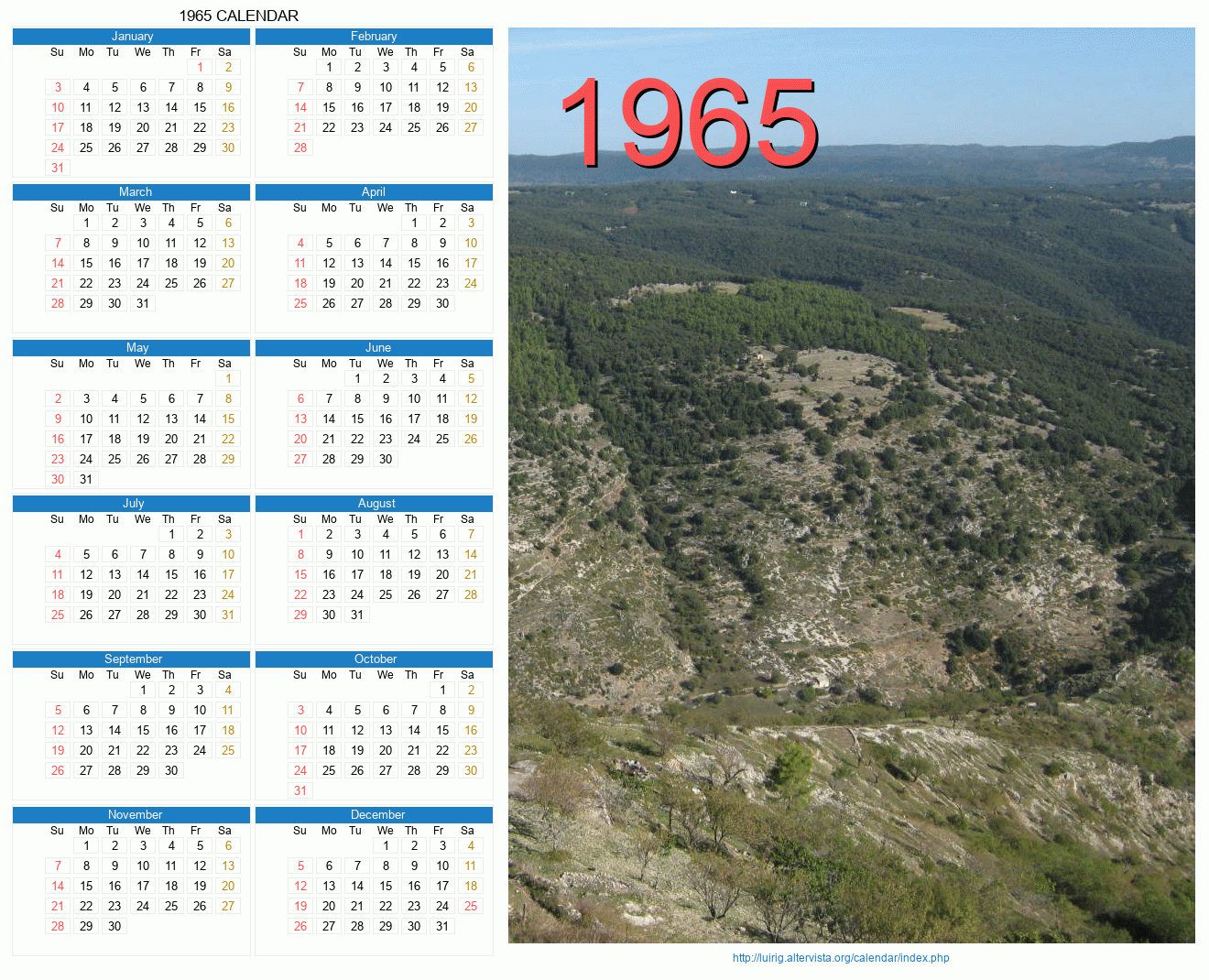 1965 Calendar