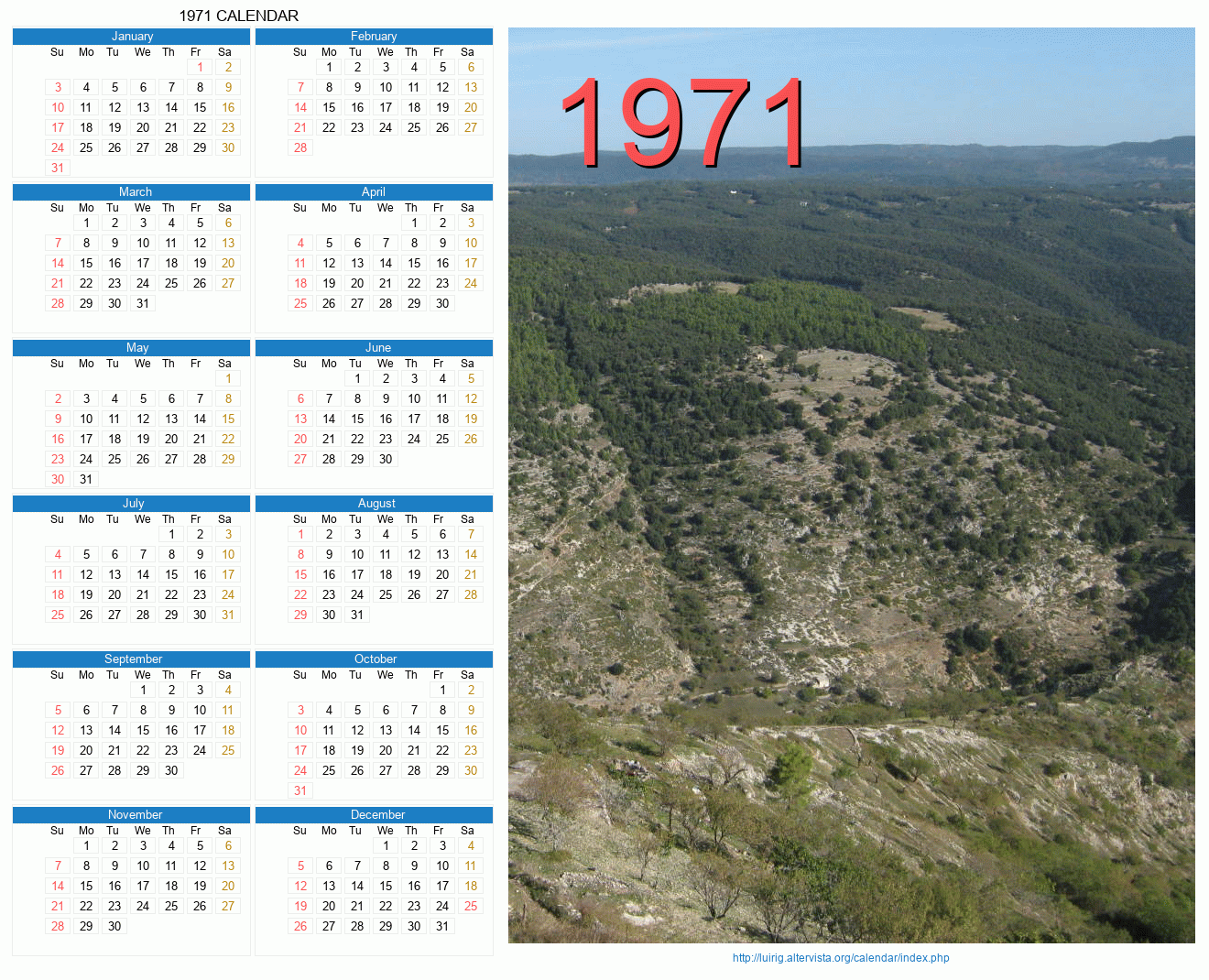 1971 Calendar