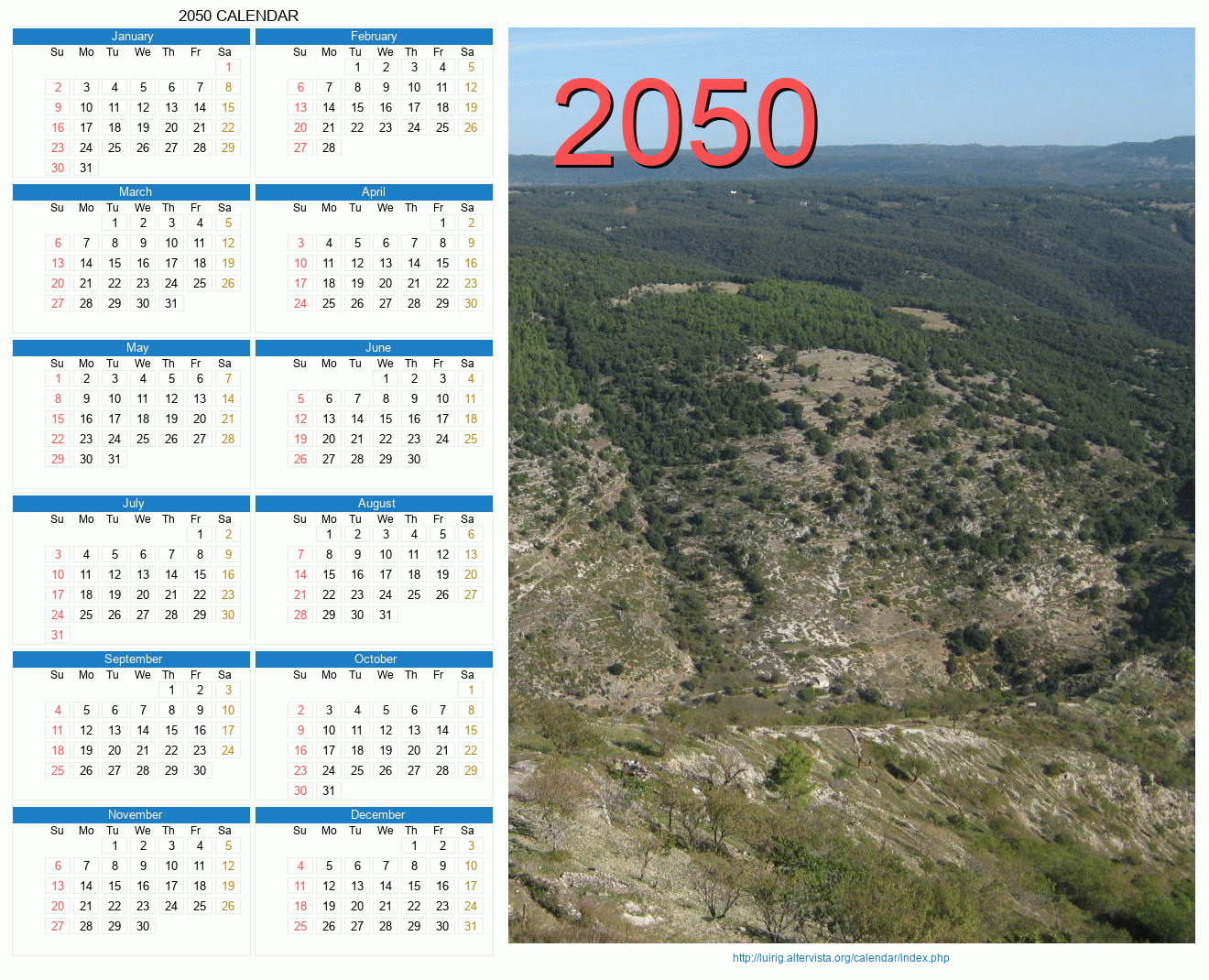 2050 Calendar