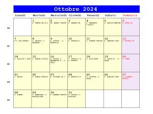Calendario da stampare - Ottobre 2024