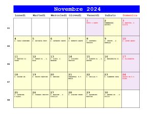 Calendario da stampare - Novembre 2024