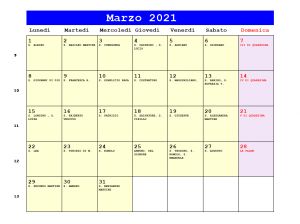 Calendario da stampare - Marzo 2021