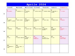 Calendario da stampare - Aprile 2024