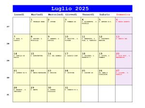 Calendario da stampare - Luglio 2025