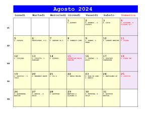 Calendario da stampare - Agosto 2024