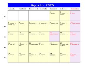 Calendario da stampare - Agosto 2025