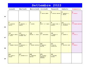 Calendario da stampare - Settembre 2022