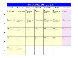 Calendario da stampare - Settembre 2025