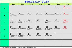 Calendario da stampare - Febbraio 2025