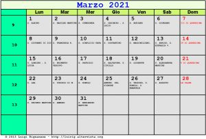 Calendario da stampare - Marzo 2021
