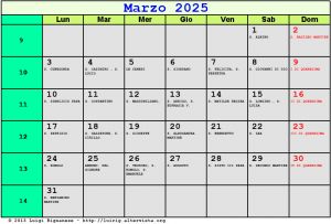 Calendario da stampare - Marzo 2025