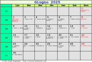Calendario da stampare - Giugno 2025