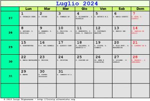 Calendario da stampare - Luglio 2024