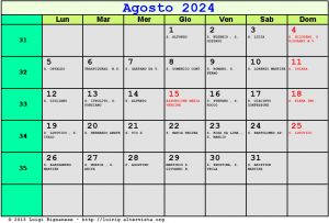 Calendario da stampare - Agosto 2024
