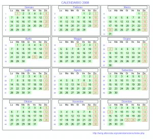 Calendario mese per mese 2008 da stampare