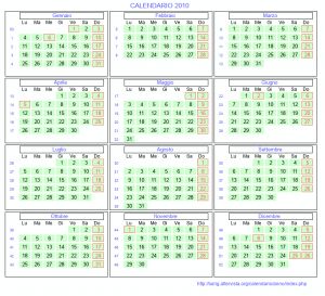 Calendario mese per mese 2010 da stampare