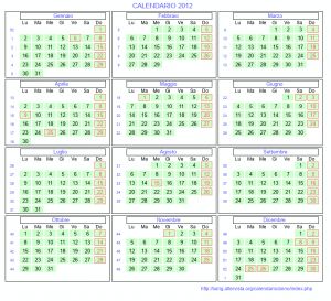 Calendario mese per mese 2012 da stampare