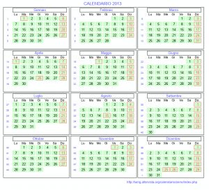 Calendario mese per mese 2013 da stampare