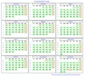 Calendario mese per mese 2024 da stampare
