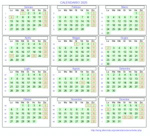 Calendario mese per mese 2025 da stampare