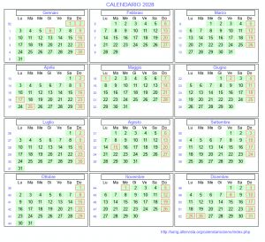 Calendario mese per mese 2028 da stampare
