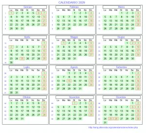 Calendario mese per mese 2029 da stampare