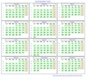 Calendario mese per mese 2032 da stampare