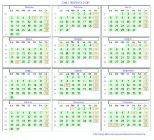 Calendario mese per mese 2034 da stampare
