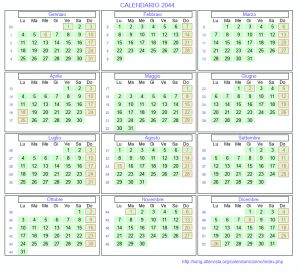 Calendario mese per mese 2044 da stampare
