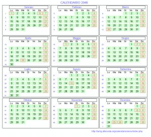 Calendario mese per mese 2046 da stampare