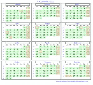 Calendario mese per mese 2023 da stampare